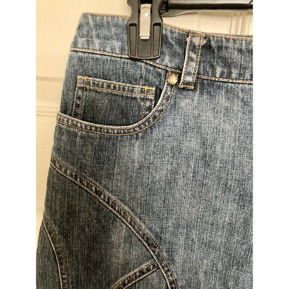 VTG 90s Phoebe Buffay Denim Skirt Ruffle Bottom Raw Hem Size 8 *See Details - Picture 3 of 9